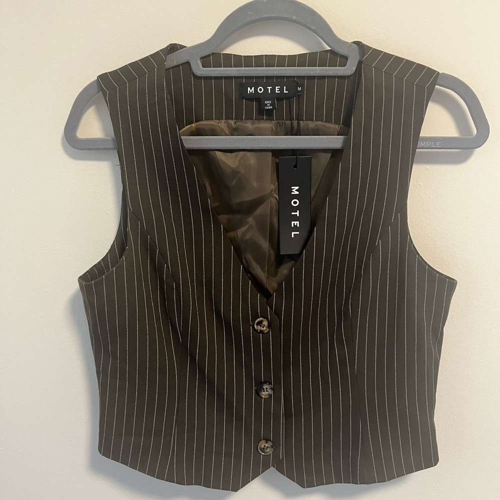 NWT MOTEL Safar Vest In Pinstripe Brown - M